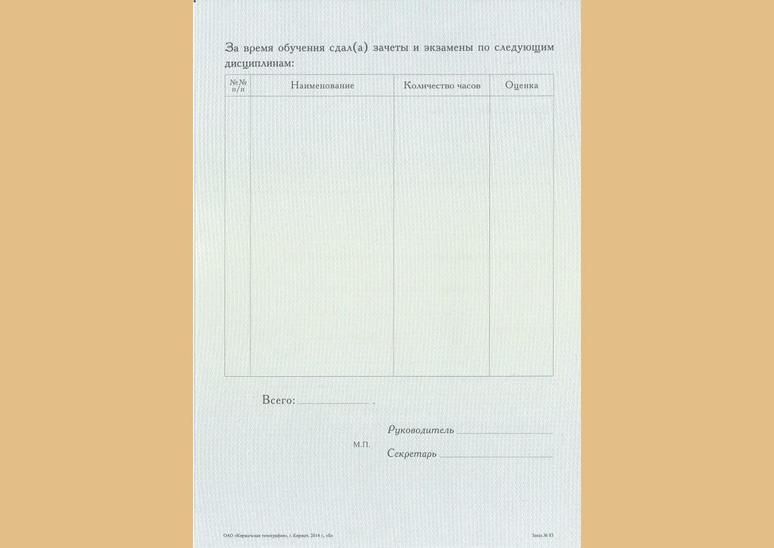 Пример приложения к диплому страница 2